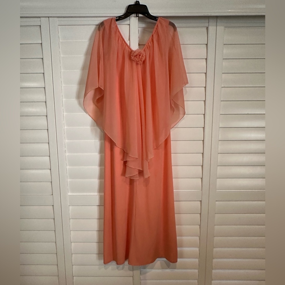 Flowy Vintage 70’s Coral Maxi Dress International Ladies Garment Workers Union
